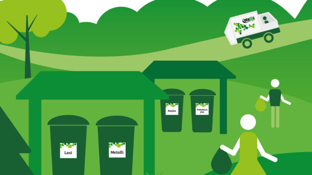 Piirroskuva jätekatoksesta ja ulkomaisemasta.