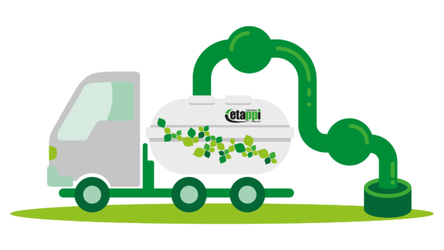 Piirretty auto lietteenkeräysautosta.